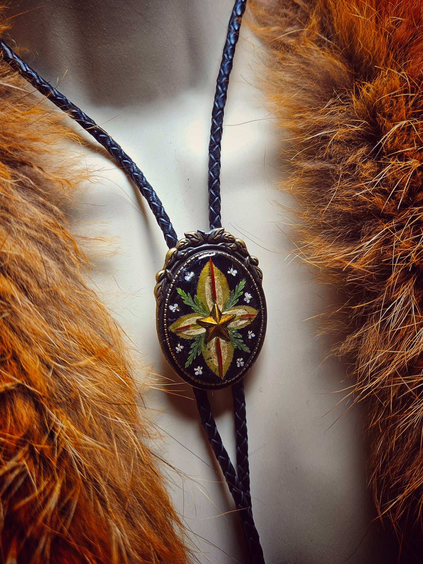 Large Bronze Star & Pressed Leaf Bolo