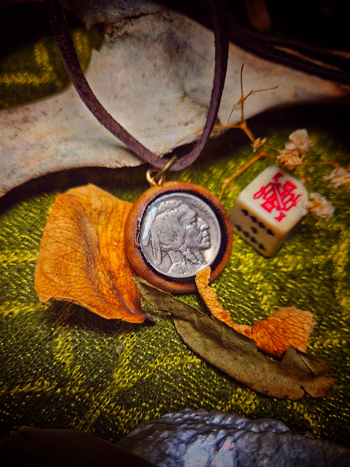 Buffalo Nickel & Wood Necklace