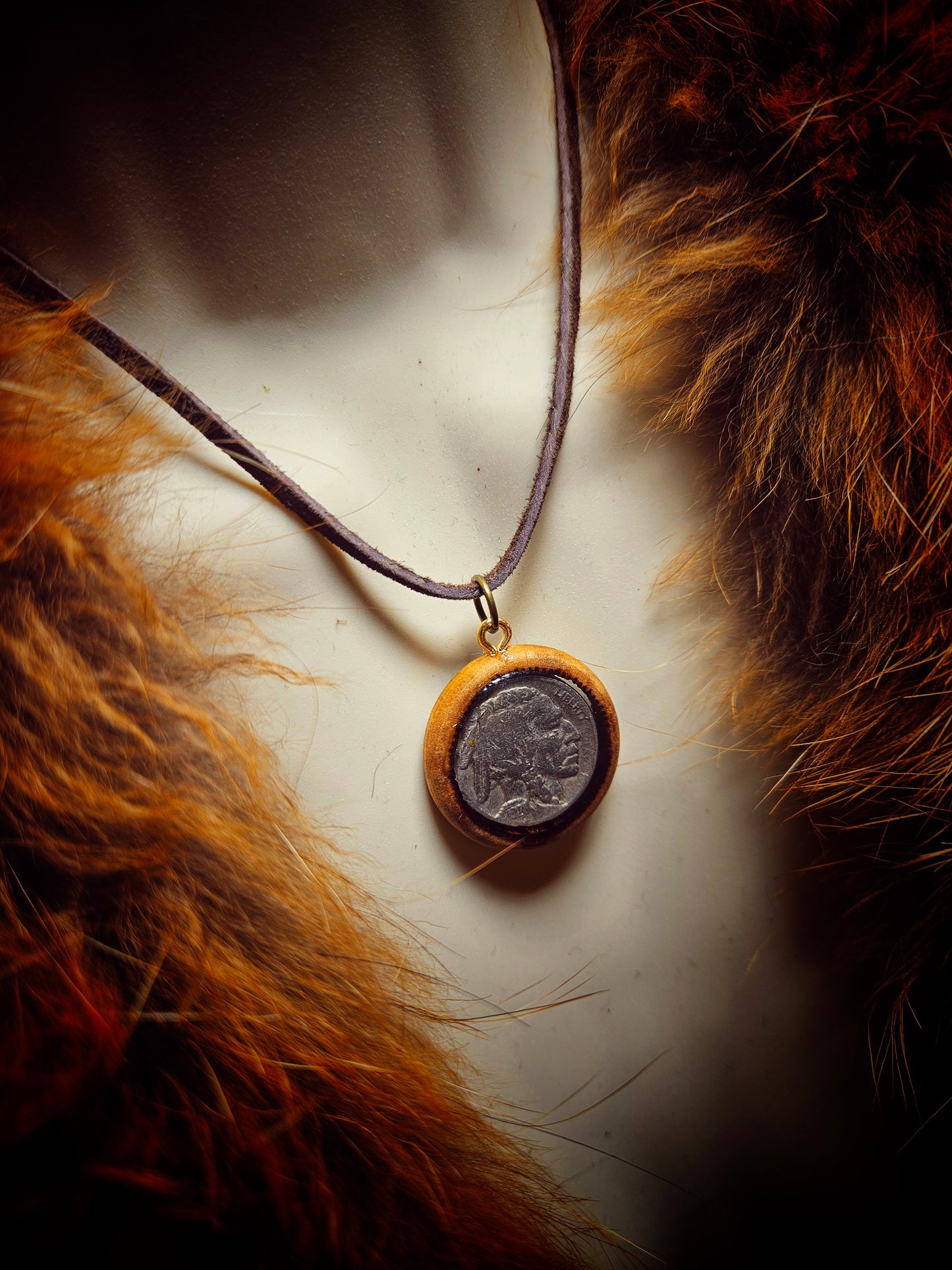 Buffalo Nickel & Wood Necklace