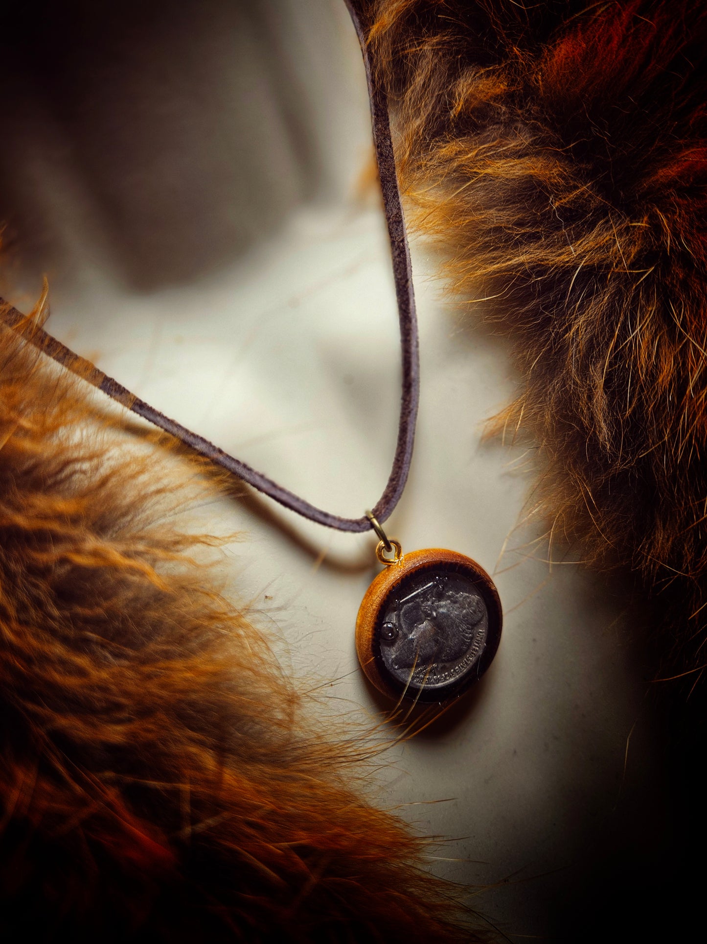 Buffalo Nickel & Wood Necklace