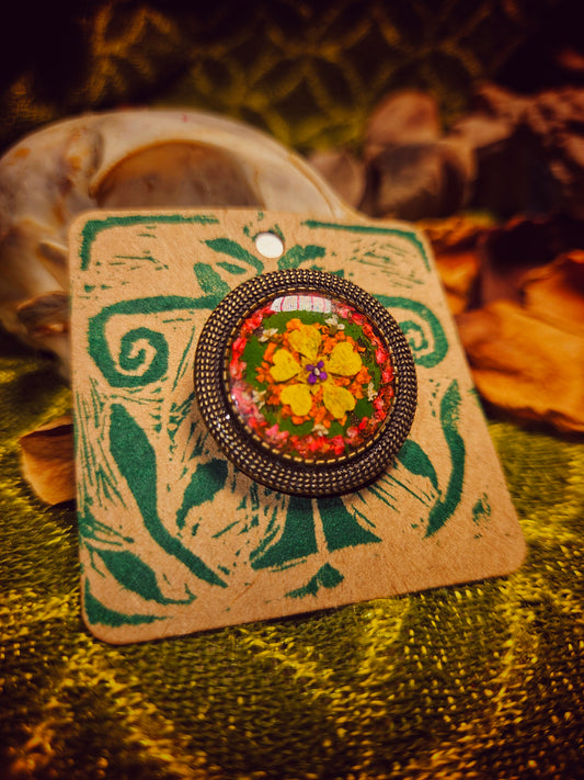 Pink & Yellow Pressed Flower Pin