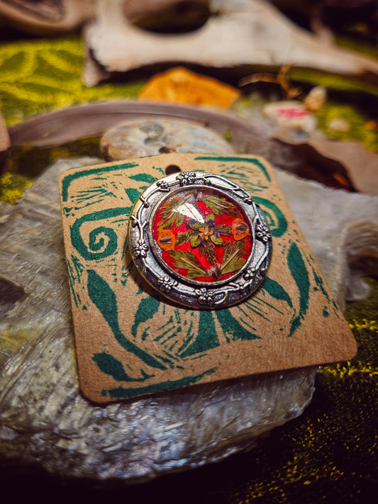 Silver and Pressed Flower Pin